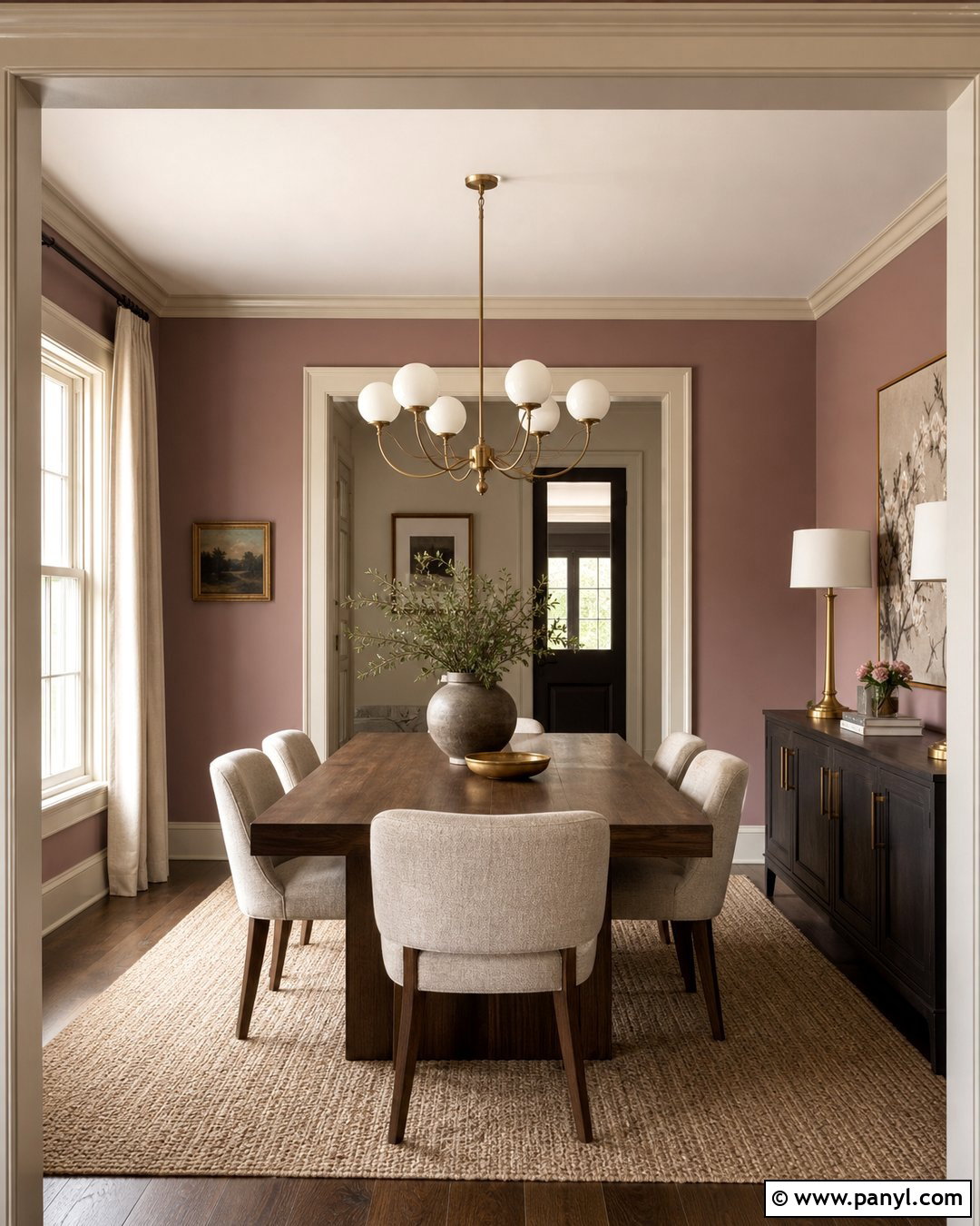 Muted Mauve Pink Dining Room - 35 Pink Wall Color Ideas