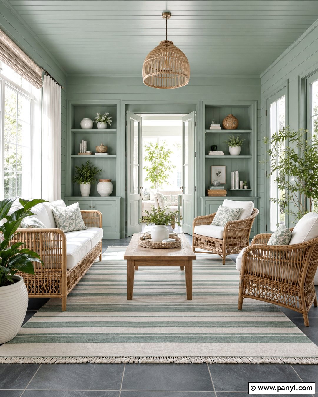 Muted Mint Color Drenched Sunroom - 25 Color Drenched Walls