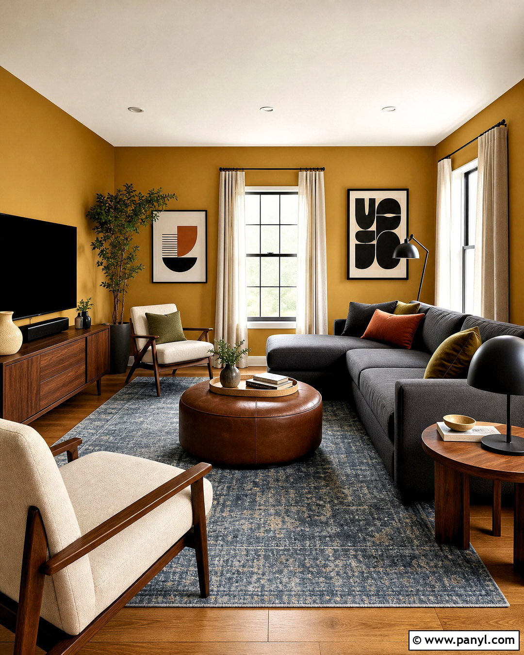 Muted Mustard Family Room - 20 family room paint color ideas