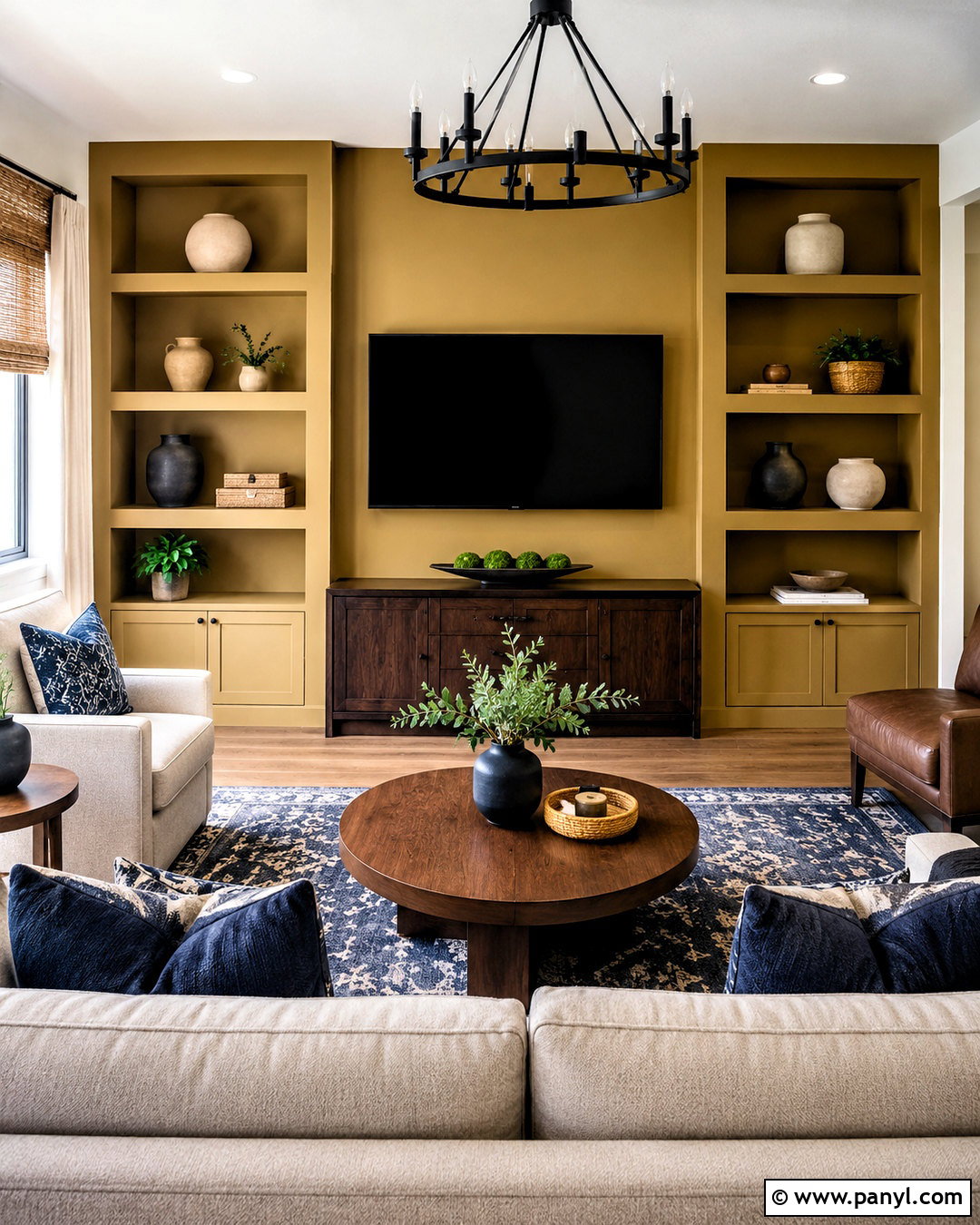 Muted Mustard TV Wall - 35 tv wall color ideas