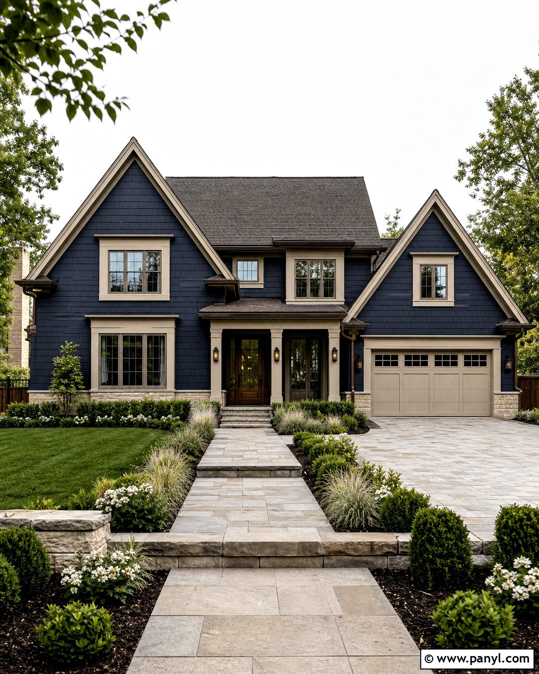 Muted Navy Exterior With Greige Trim - 20 dark blue exterior house colors