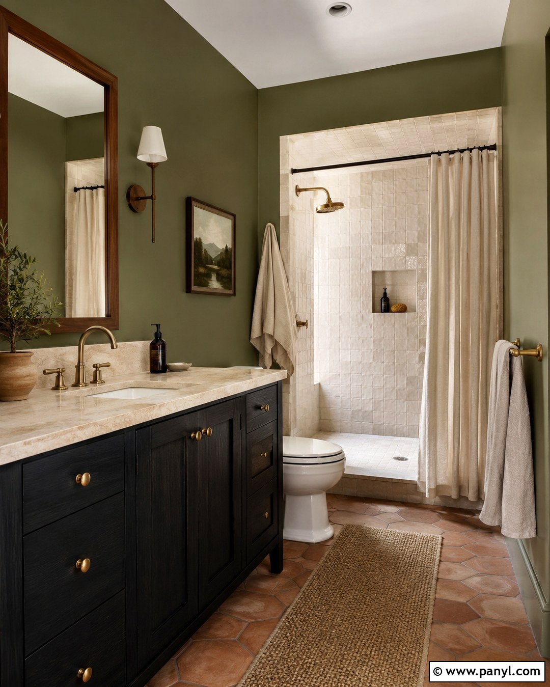 Muted Olive Bathroom Walls With Blue Vanity - 20 Bathroom Wall Color With Blue Vanity Ideas