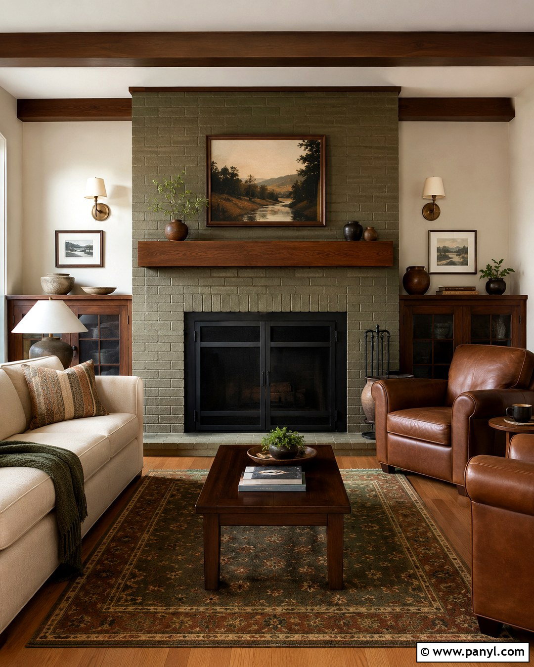 Muted Olive Brick Fireplace - 20 Brick Fireplace Coloring Ideas