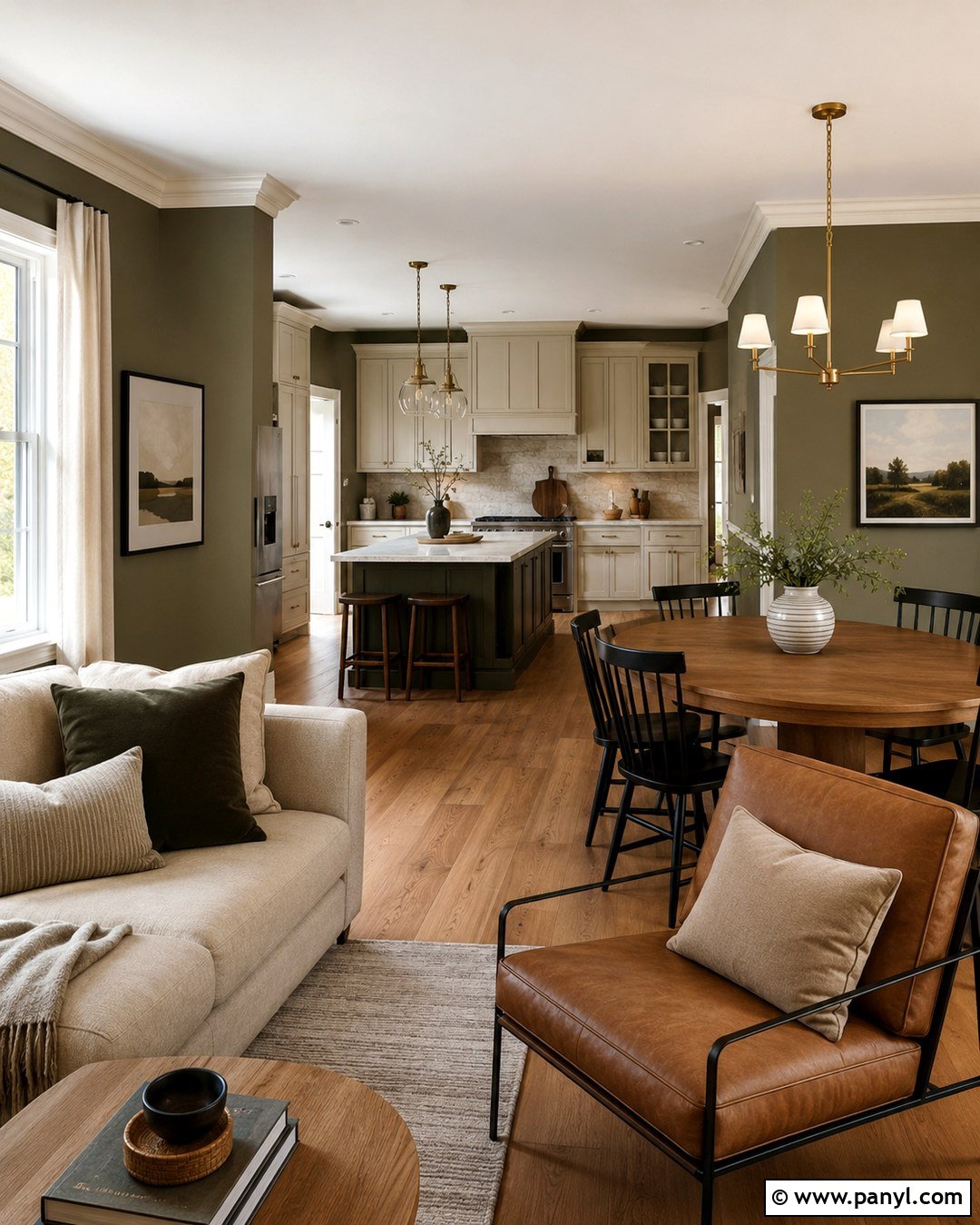 Muted Olive Open Plan Walls - 20 Open Plan Wall Colour Ideas