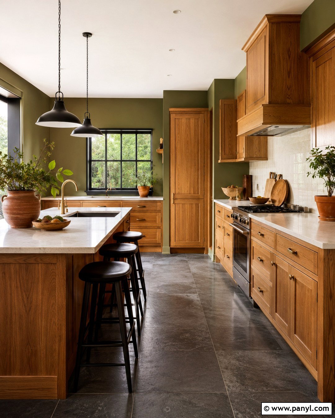 Muted Olive Walls With Honey Oak Cabinets - 20 Honey Oak Cabinet Kitchen Wall Color Ideas
