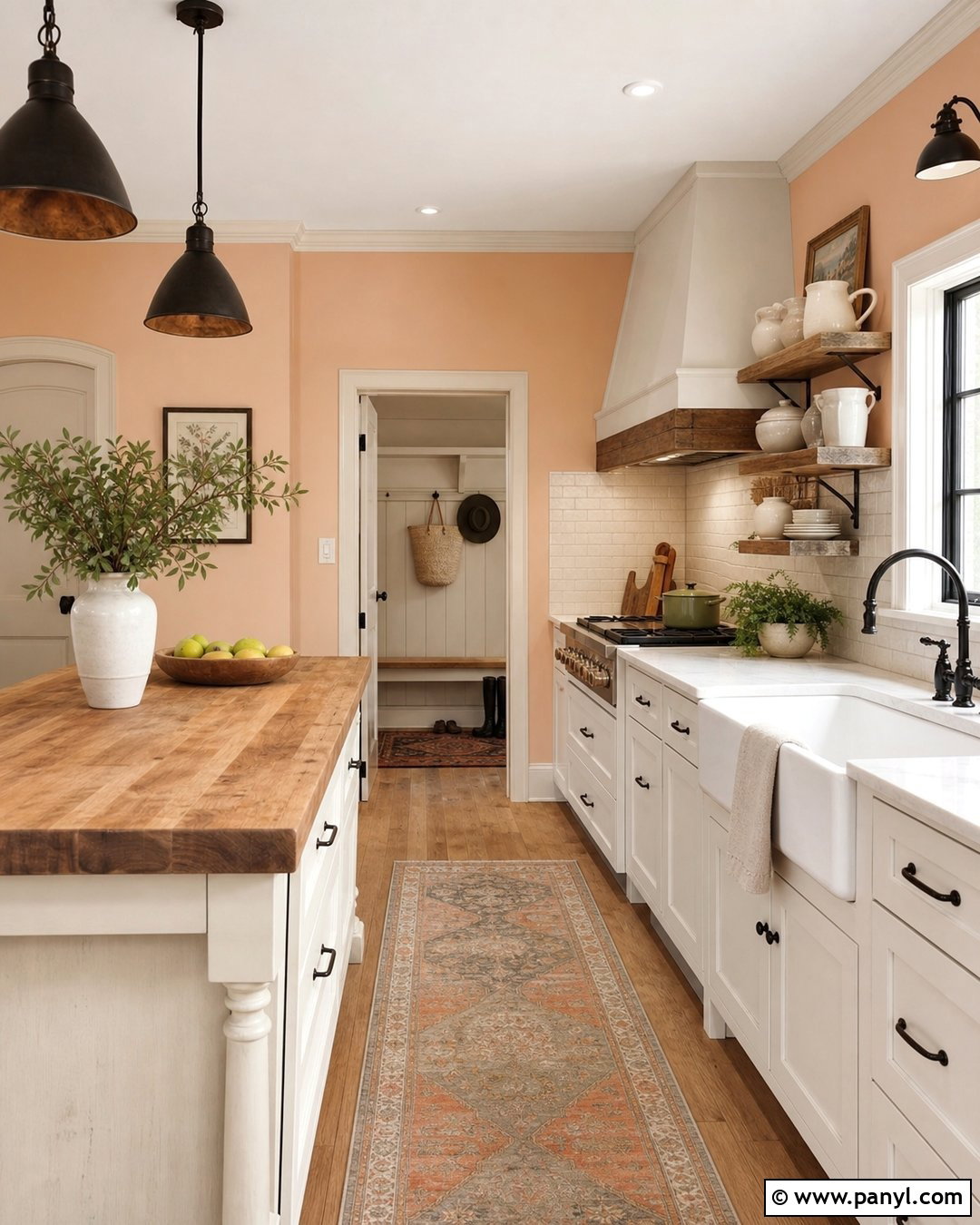 Muted Peach Farmhouse Kitchen Walls - 25 Peachy Wall Color Ideas