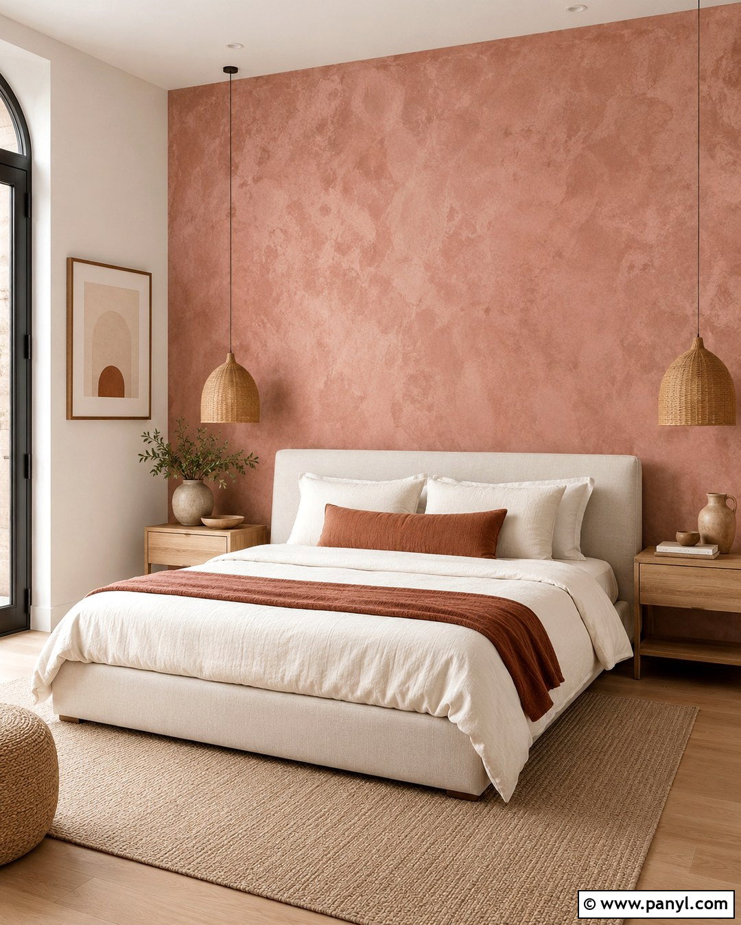 Muted Pink Accent Wall With Plaster Texture - 20 Muted Pink Wall Paint Ideas