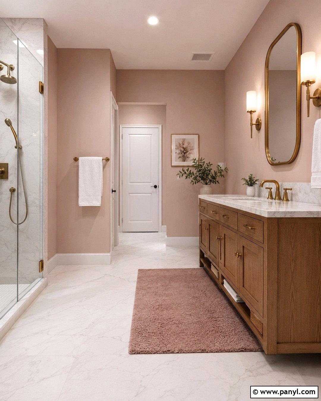 Muted Pink Bathroom With Marble - 20 Muted Pink Wall Paint Ideas