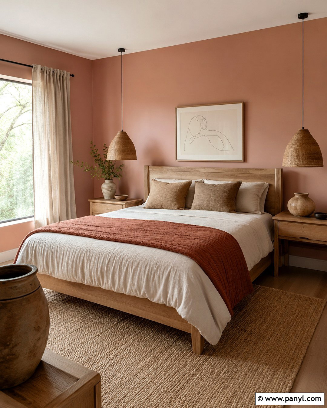 Muted Pink Bedroom With Terracotta Decor - 20 Muted Pink Wall Paint Ideas