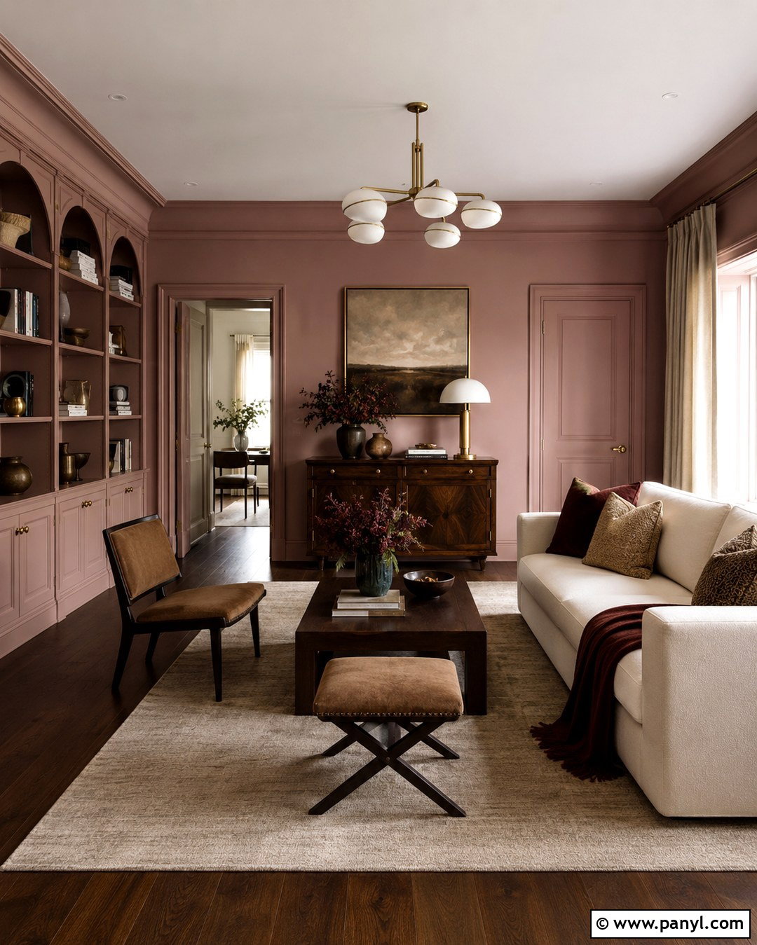 Muted Pink Color Drenching With Matching Trim - 20 Muted Pink Wall Paint Ideas