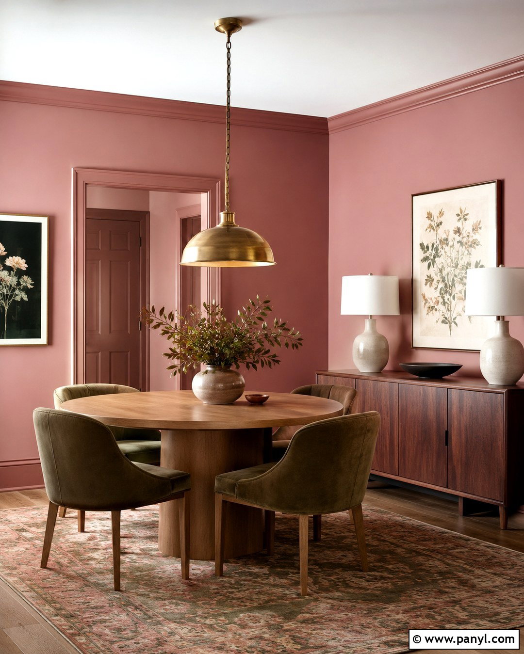 Muted Pink Dining Room With Olive Green - 20 Muted Pink Wall Paint Ideas