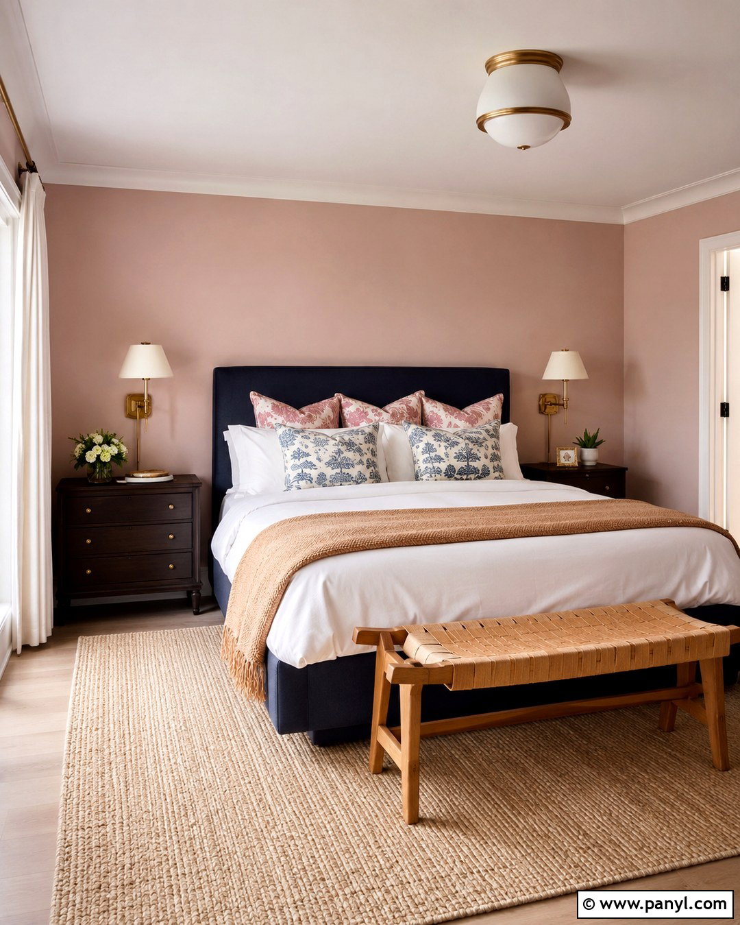 Muted Pink Guest Room With Navy Blue - 20 Muted Pink Wall Paint Ideas