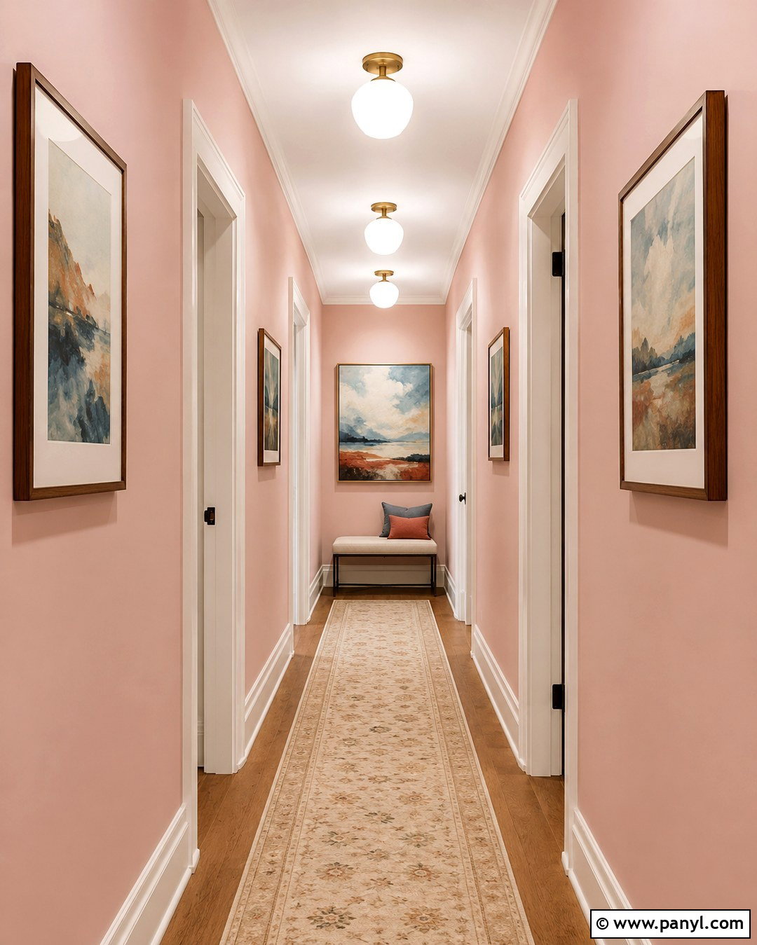 Muted Pink Hallway With Picture Frames - 20 Muted Pink Wall Paint Ideas