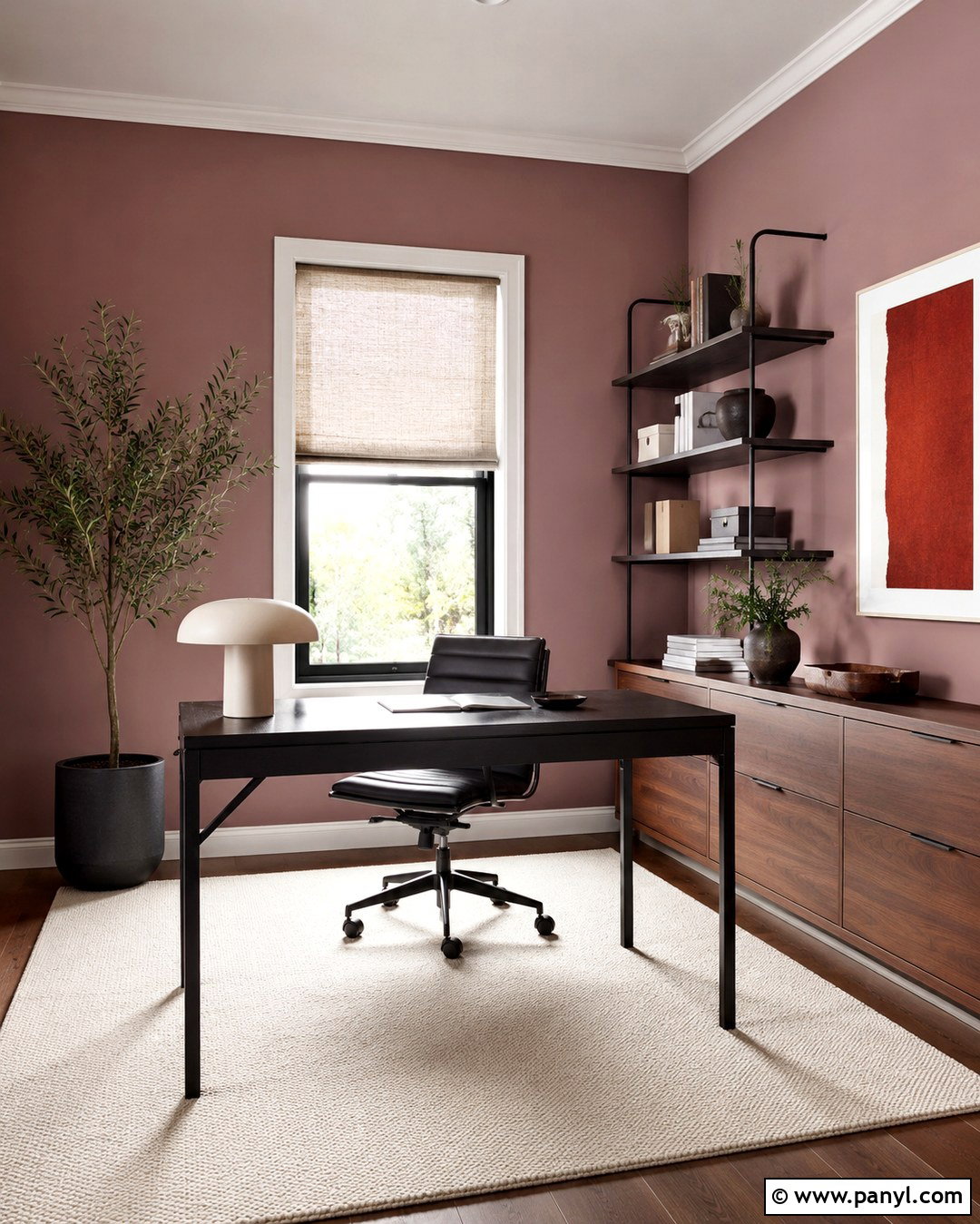 Muted Pink Home Office With Black Accents - 20 Muted Pink Wall Paint Ideas