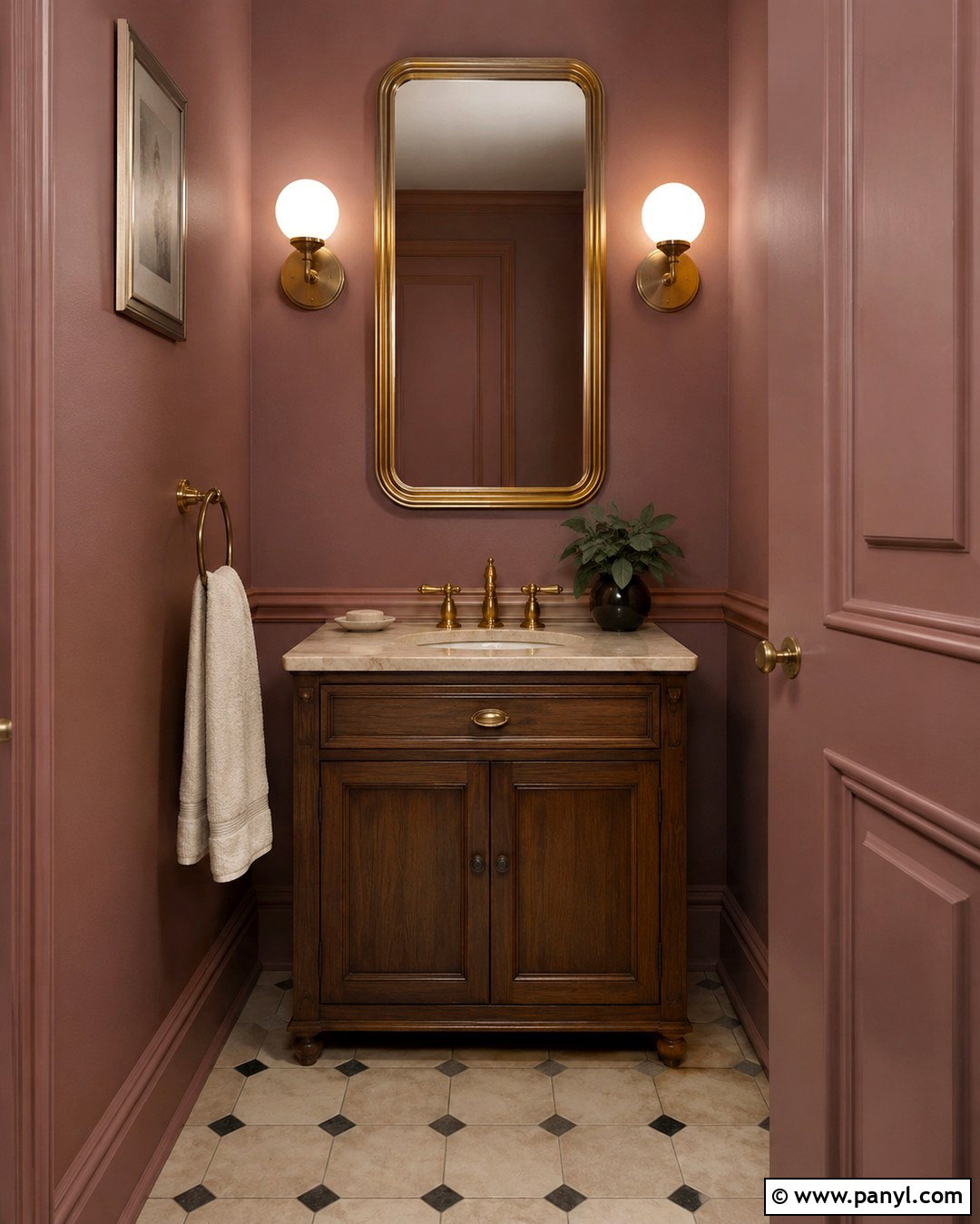 Muted Pink Powder Room With Brass - 20 Muted Pink Wall Paint Ideas