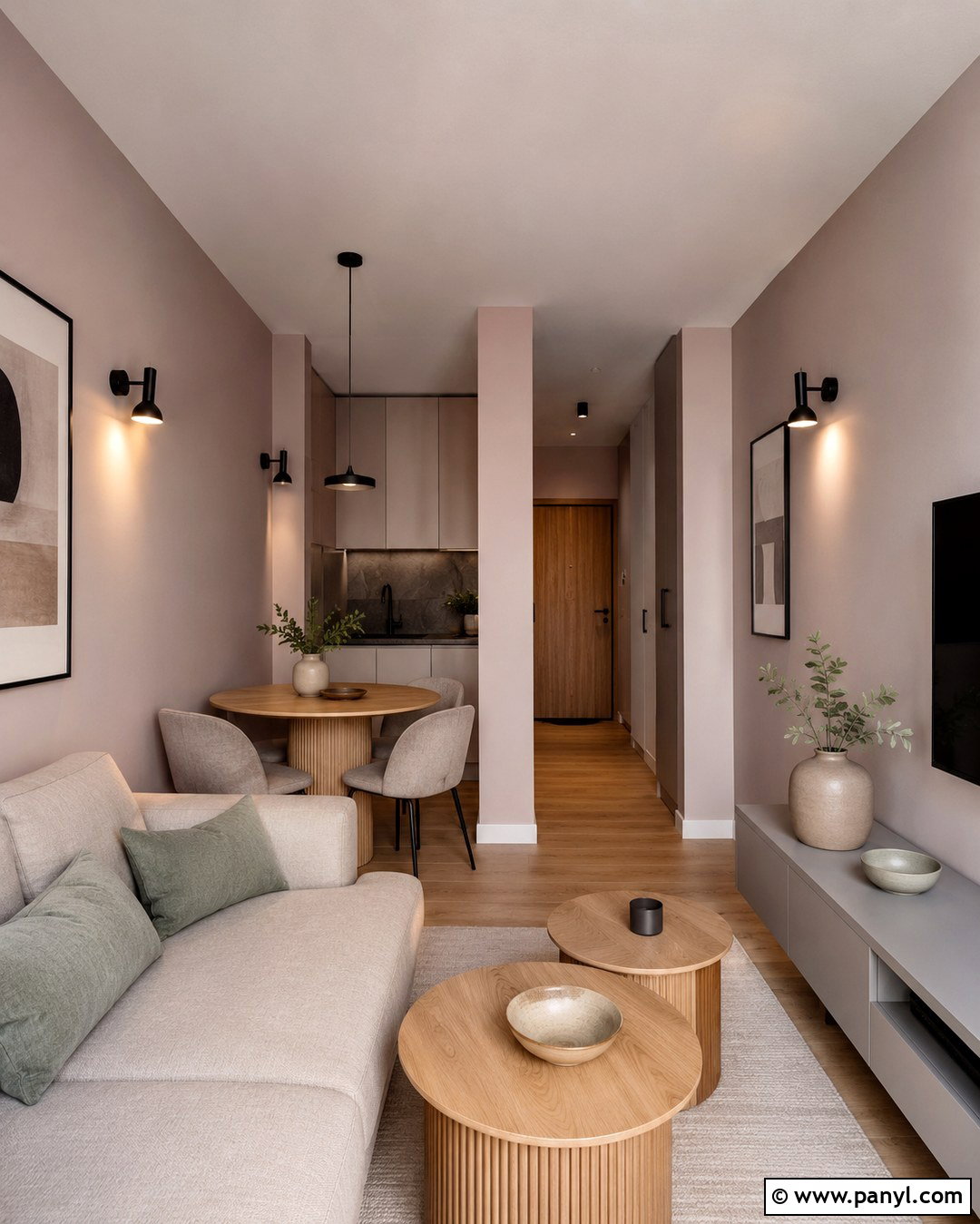 Muted Pink Small Apartment With Greige Decor - 20 Muted Pink Wall Paint Ideas
