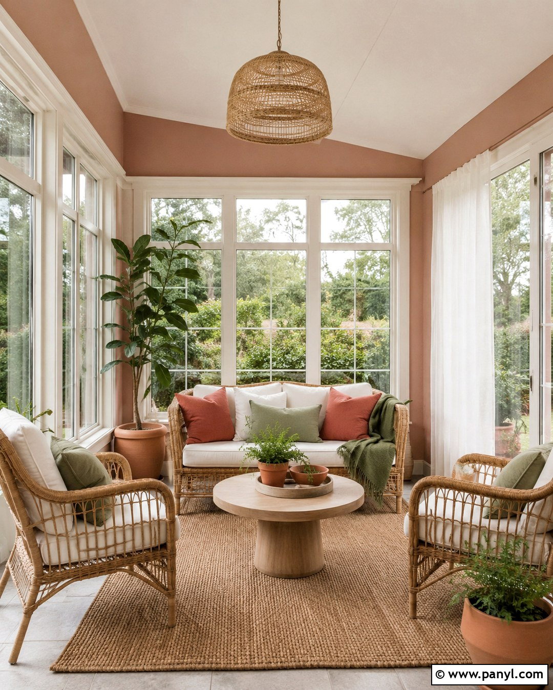 Muted Pink Sunroom With Rattan Furniture - 20 Muted Pink Wall Paint Ideas