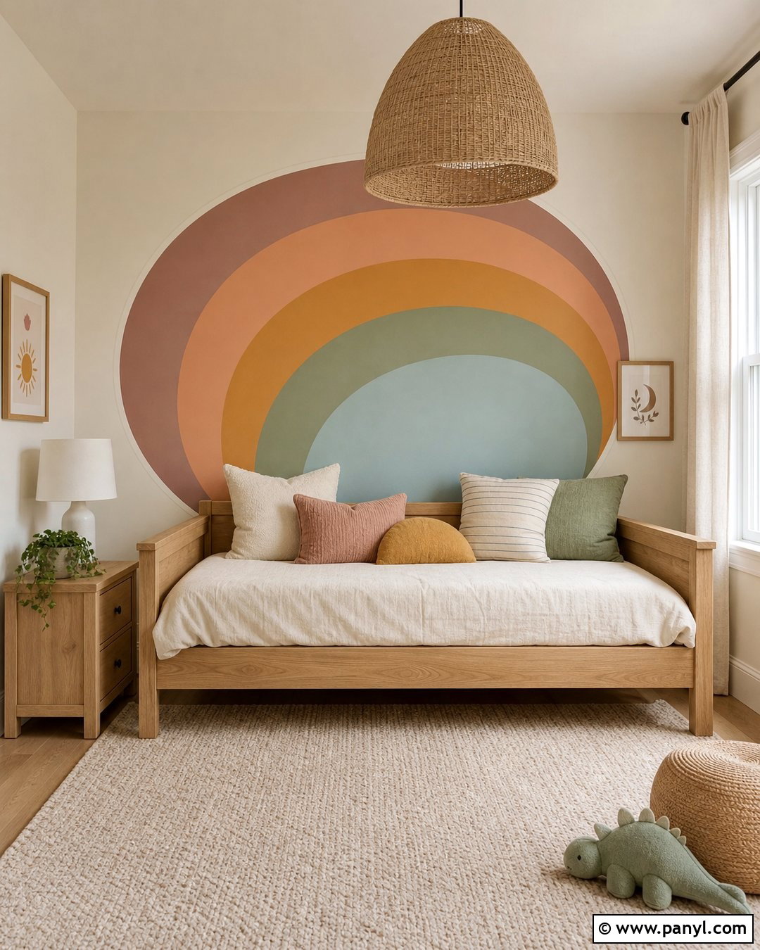 Muted Rainbow Oval Accent Wall - 20 Painted Oval Accent Wall Ideas