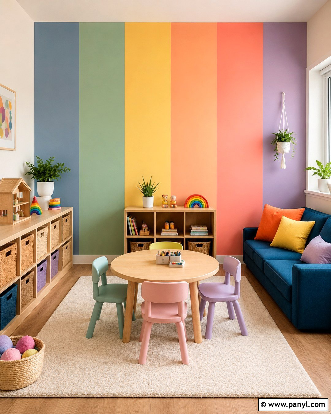 Muted Rainbow Striped Wall - 20 Striped Wall Paint Colors