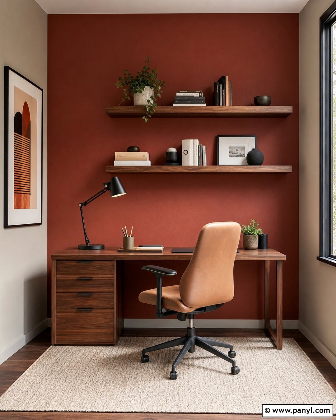 Muted Red Feature Wall Home Office - 35 red feature wall ideas