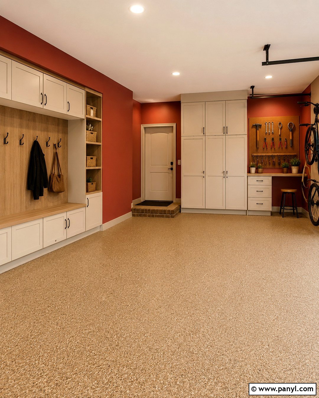 Muted Red Garage Walls With Beige Flooring - 20 Red Garage Walls