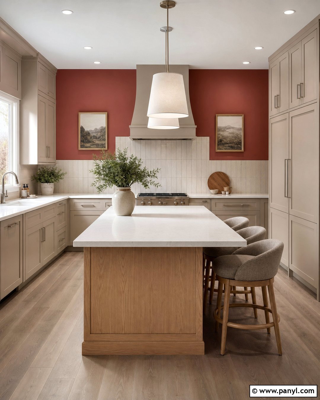 Muted Red Kitchen Walls With Greige Cabinets - 20 Red Kitchen Wall Color Ideas