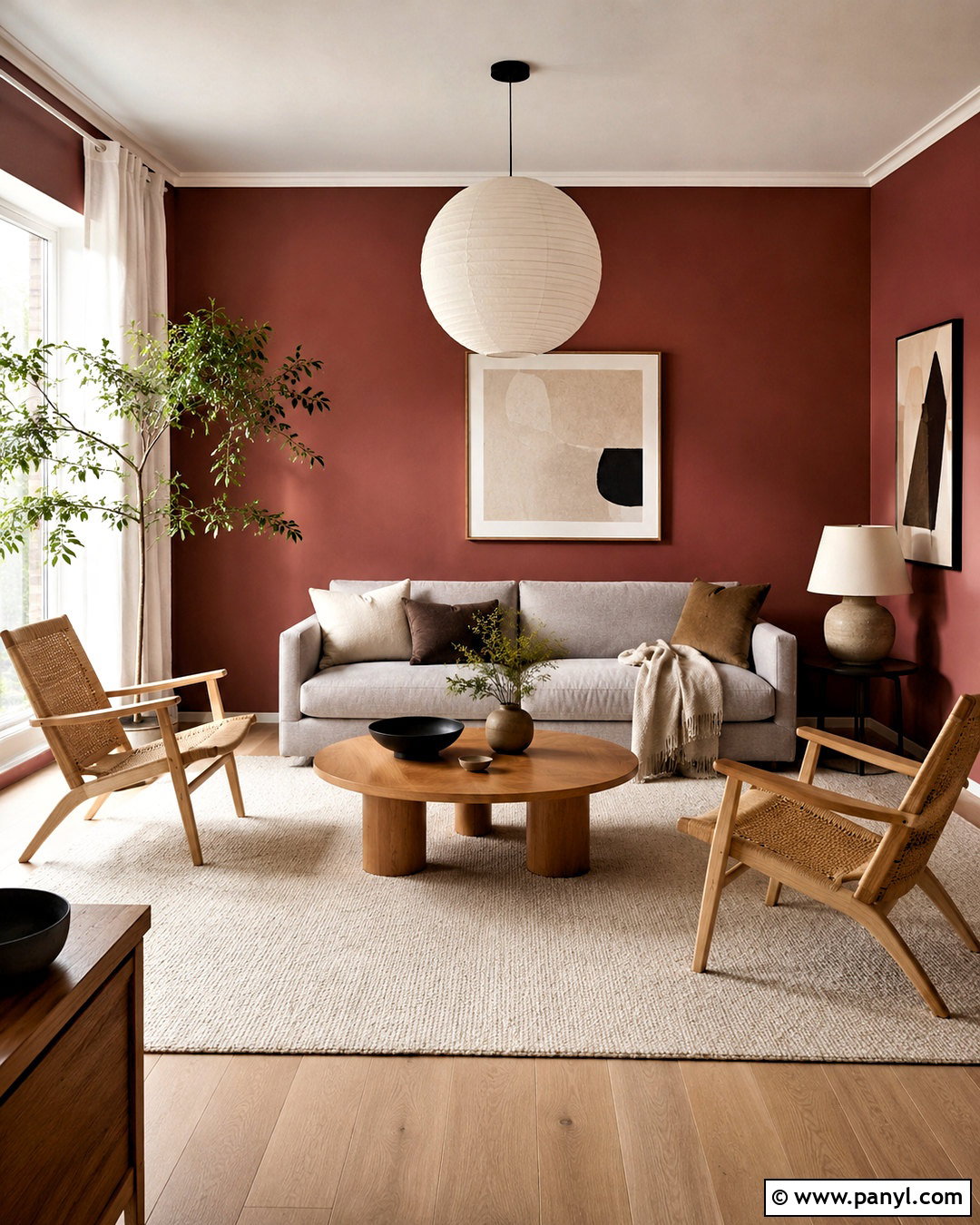 Muted Red Living Room With Light Oak - 20 living room red walls