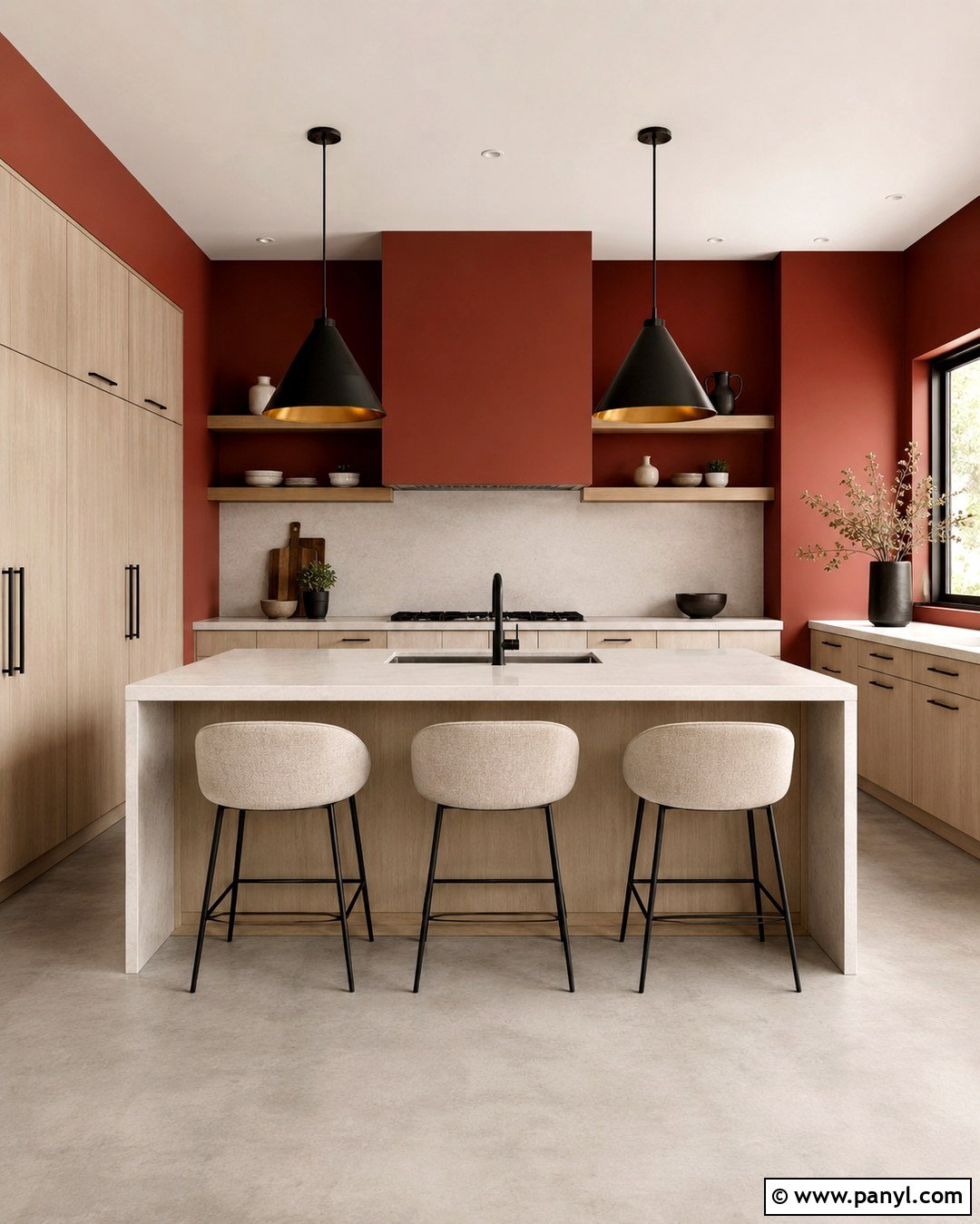 Muted Red Walls With White Oak Cabinets - 20 Red Kitchen Walls With Oak Cabinets