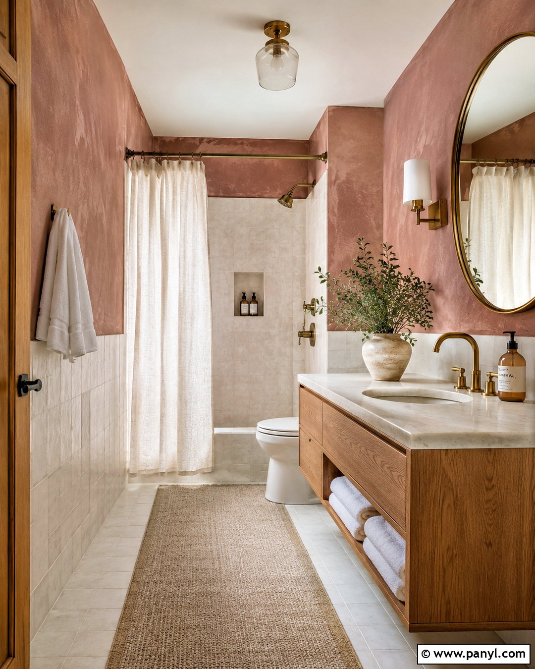 Muted Rose Limewash Bathroom - 20 pink lime wash ideas