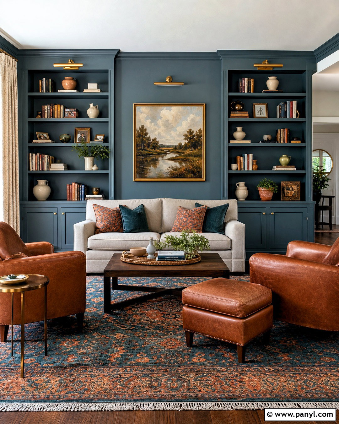 Muted Teal Built-In Accent Wall - 20 accent walls in living room ideas paint ideas