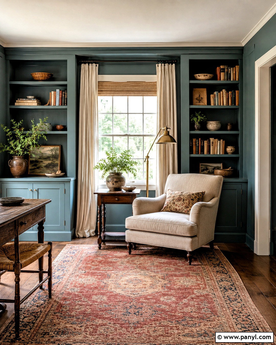 Muted Teal Cottage Reading Room - 20 cottage paint colors interior ideas