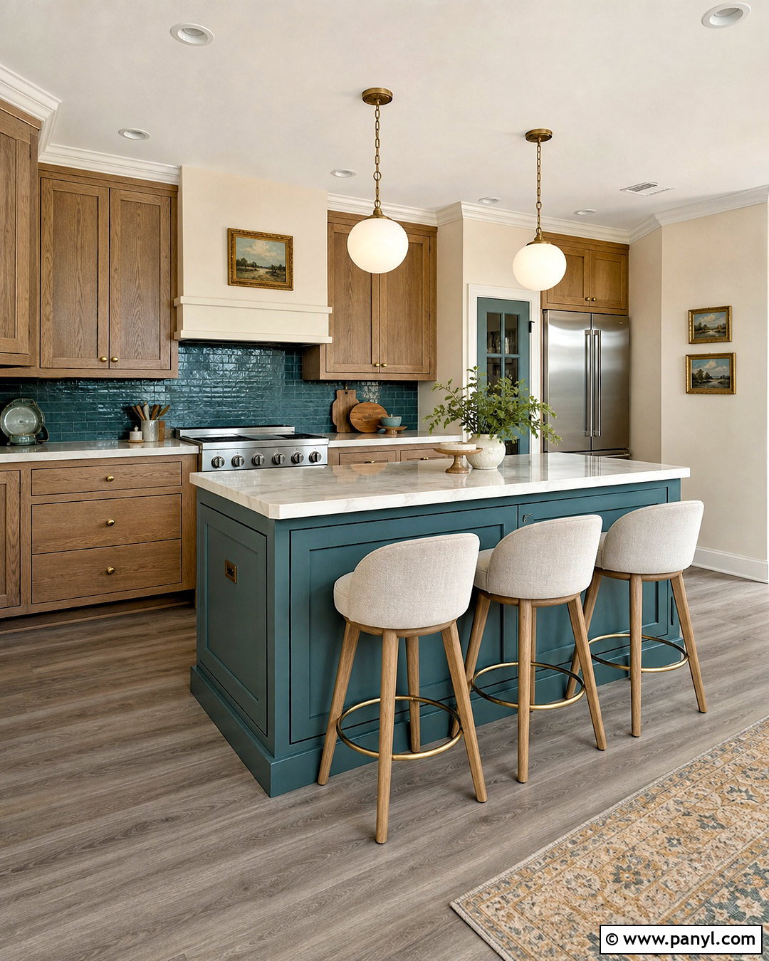 Muted Teal Kitchen With Oak Cabinets - 20 kitchen color schemes with oak cabinets