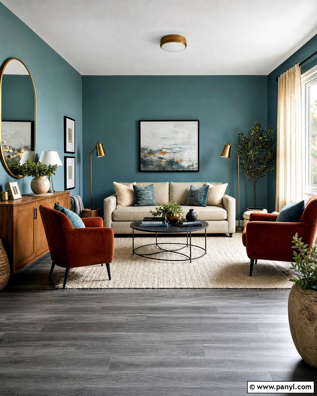 Muted Teal Living Room With Grey Flooring - 20 grey flooring living room paint colors