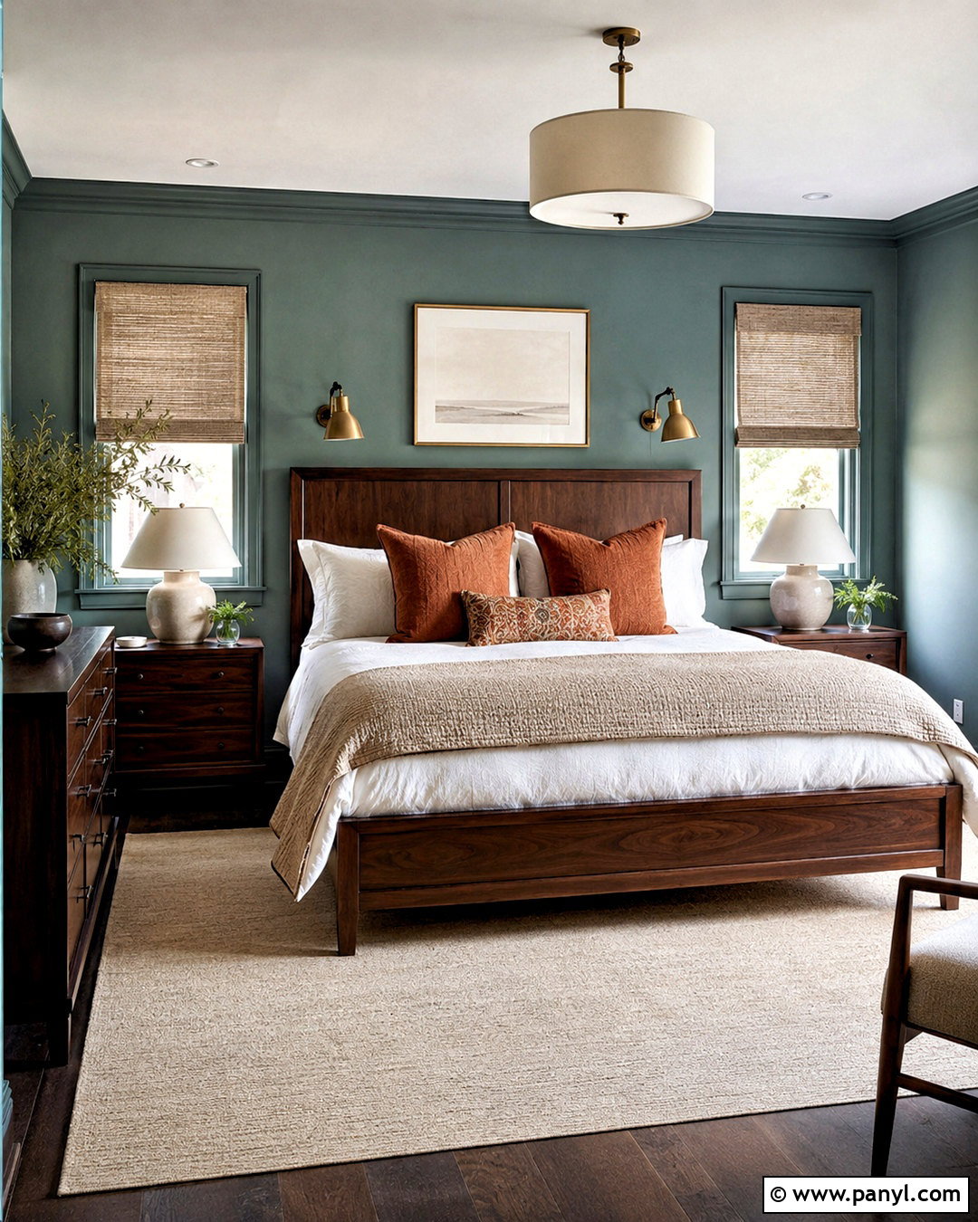 Muted Teal With Dark Wood - 20 paint colors that go with dark wood ideas