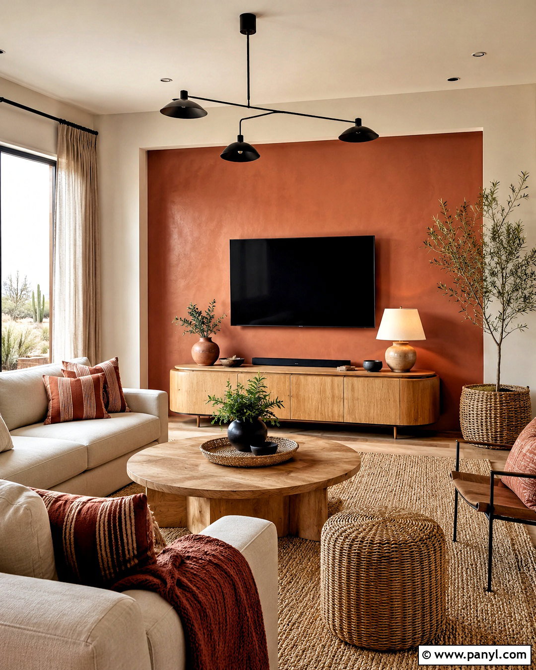 Muted Terracotta TV Wall - 20 living room tv wall paint ideas