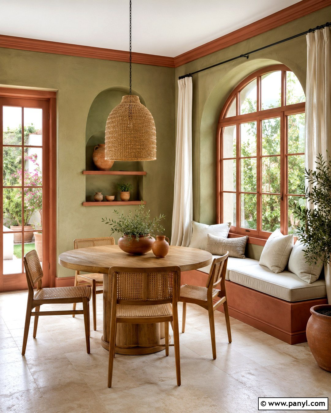 Muted Terracotta Trim With Green Walls - 20 Trim Colors For Green Walls