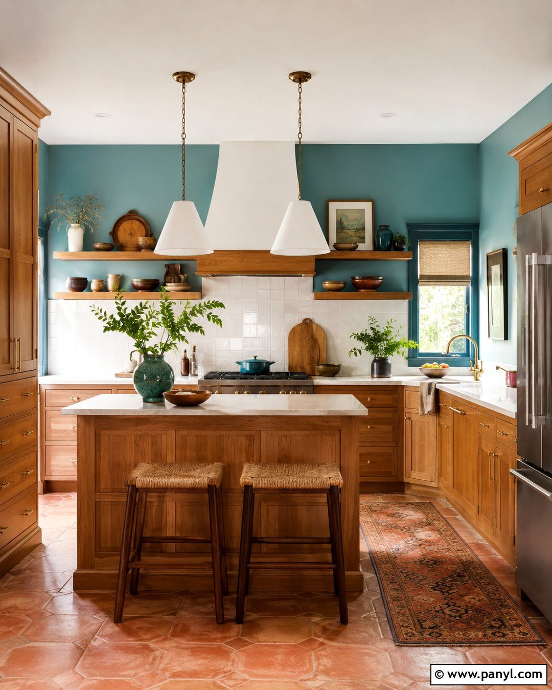 Muted Turquoise Walls With Oak Cabinets - 20 Blue Walls Oak Cabinets