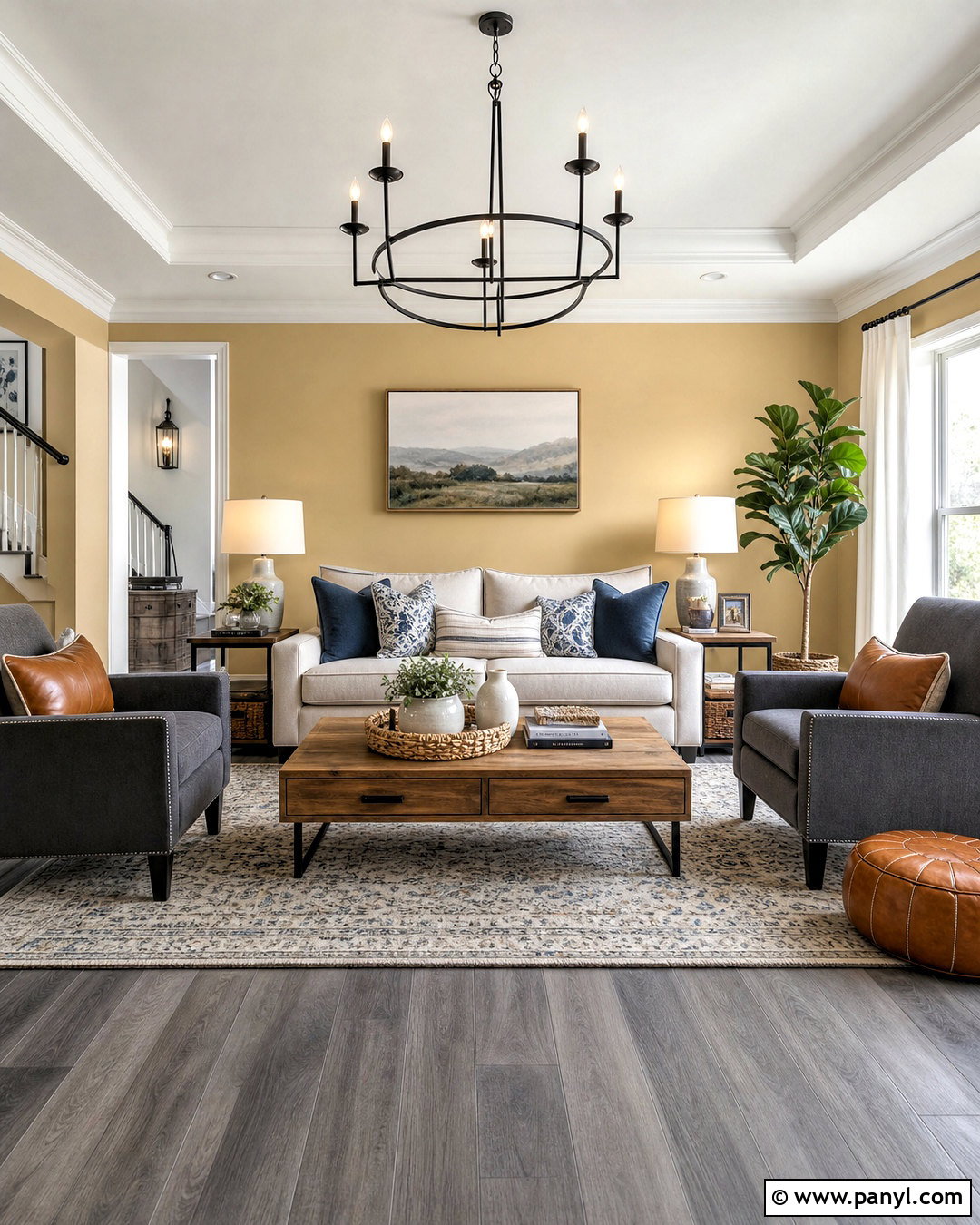 Muted Yellow Living Room With Grey Flooring - 20 grey flooring living room paint colors