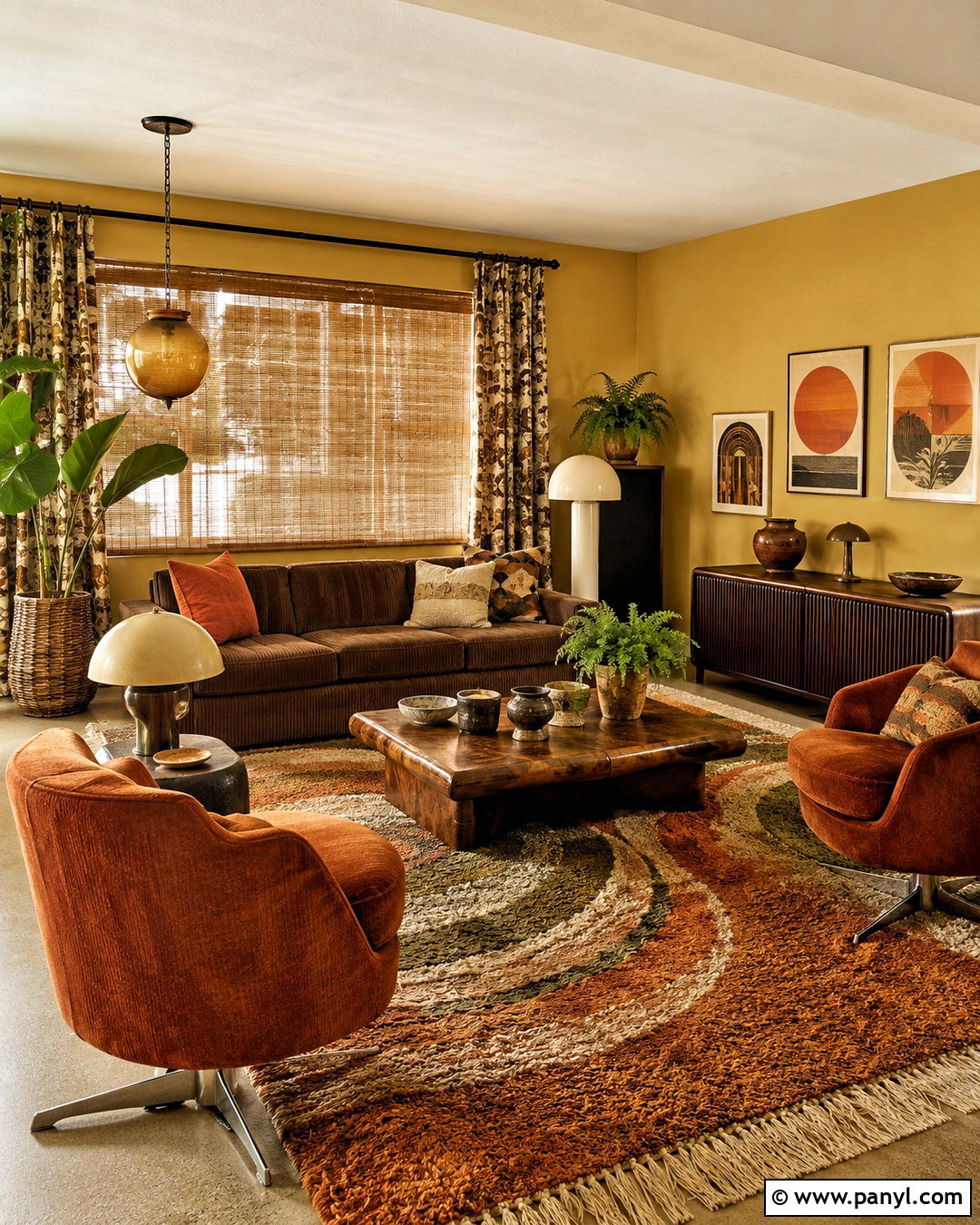 Muted Yellow Wall 1970s Living Room - 20 Yellow Wall Vintage Style Ideas