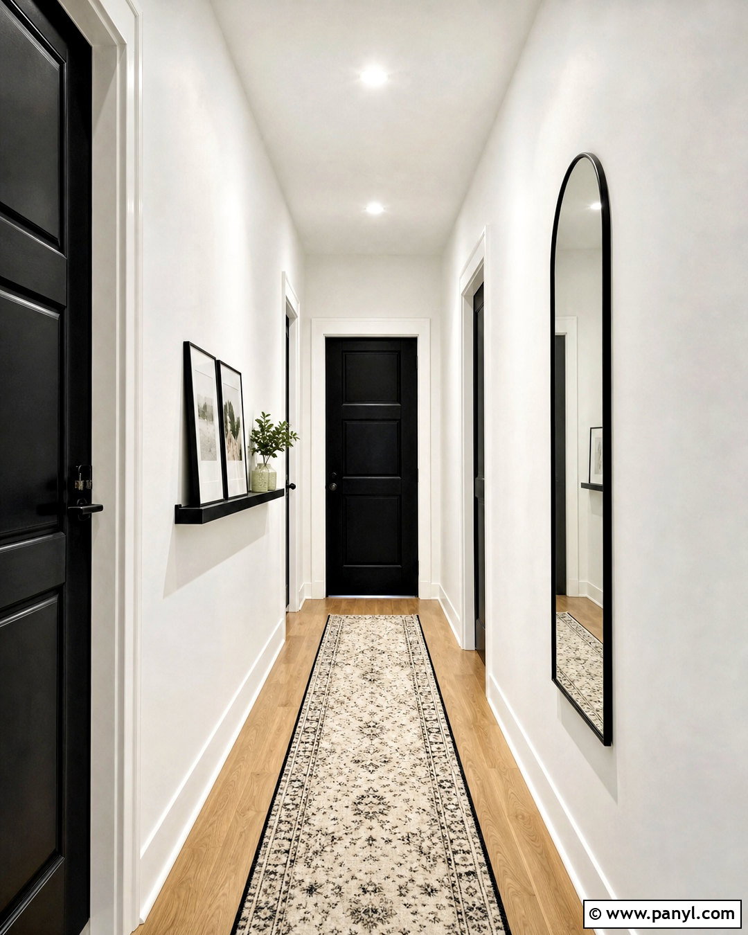 Narrow White Hallway With Black Doors - 20 white hallway black doors