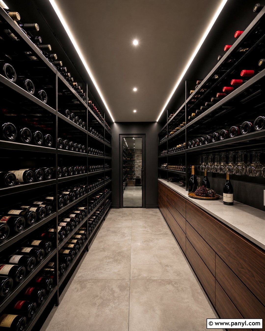 Narrow Wine Cellar With Black Walls - 20 Modern Wine Cellar With Black Walls