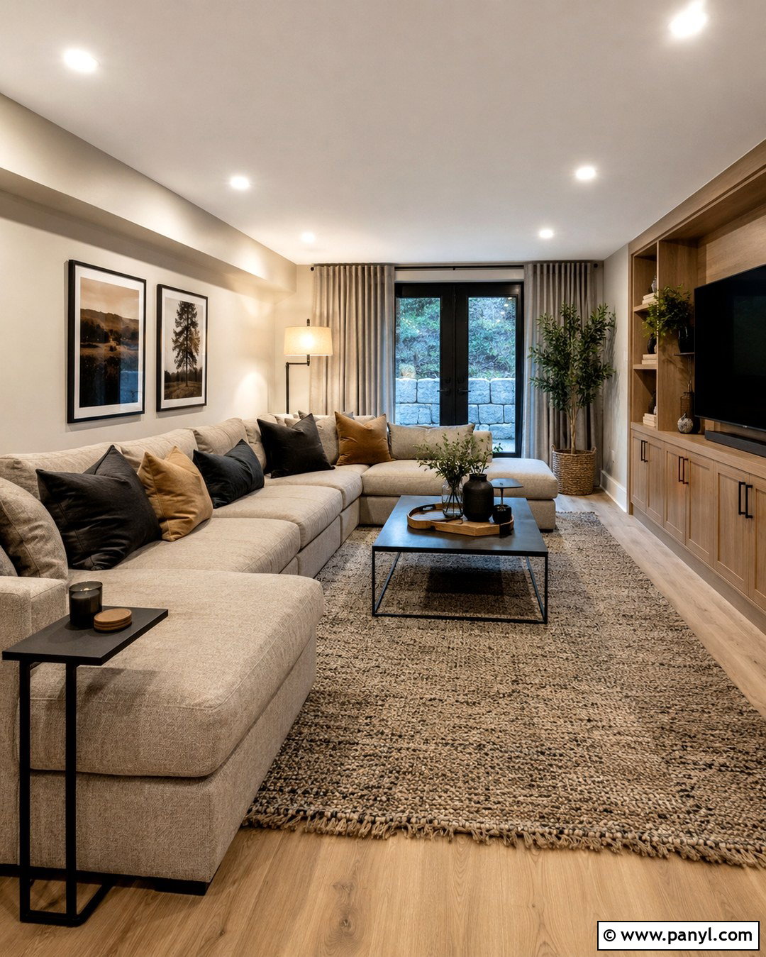 Natural Cream Basement With Warm Lighting - 20 Natural Cream Walls