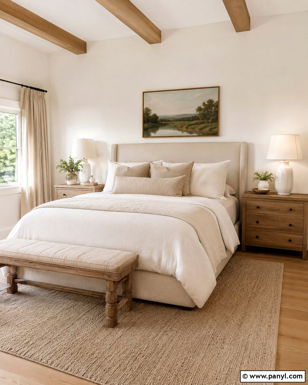 Natural Cream Bedroom With Warm White Bedding - 20 Natural Cream Walls