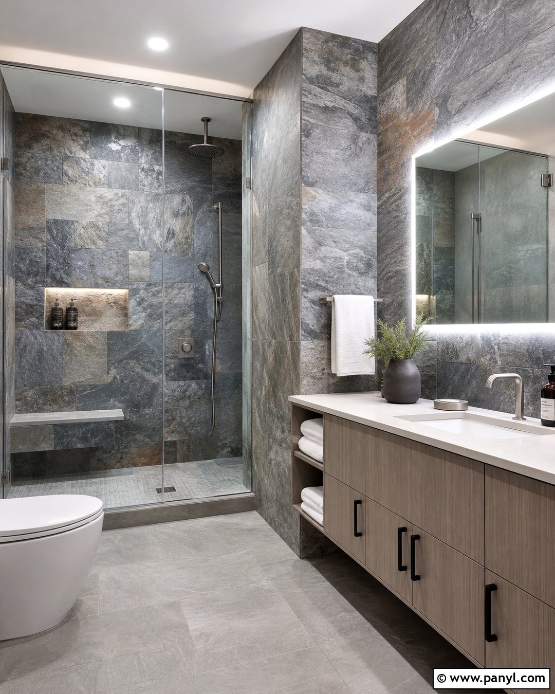 Natural Gray Slate Bathroom Walls - 20 Gray Textured Bathroom Walls