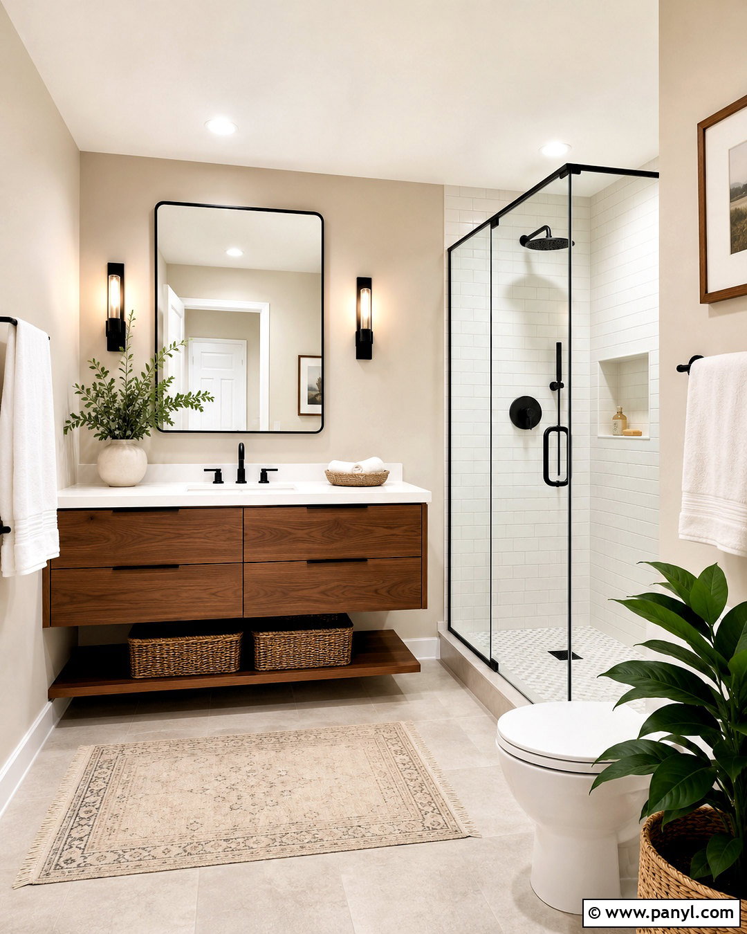 Natural Linen Bathroom With Black Accents - 20 natural linen sherwin williams ideas