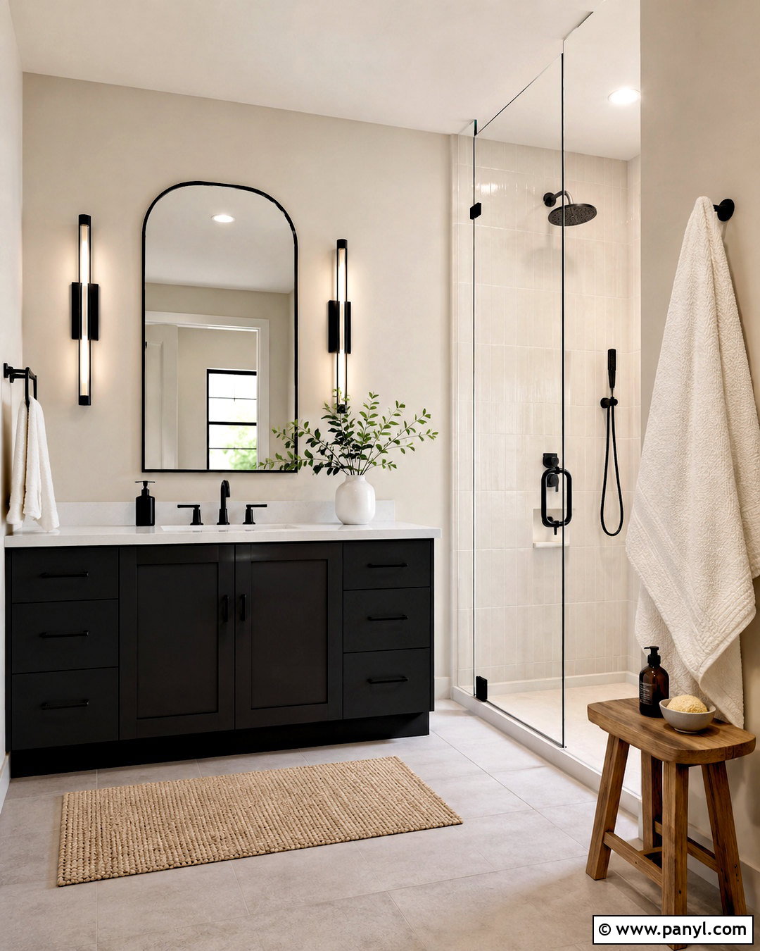 Natural Linen Bathroom With Black Vanity - 40 natural linen sherwin williams walls