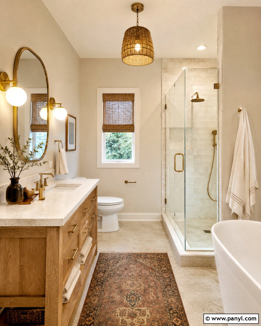 Natural Linen Bathroom With White Oak Vanity - 40 natural linen sherwin williams walls