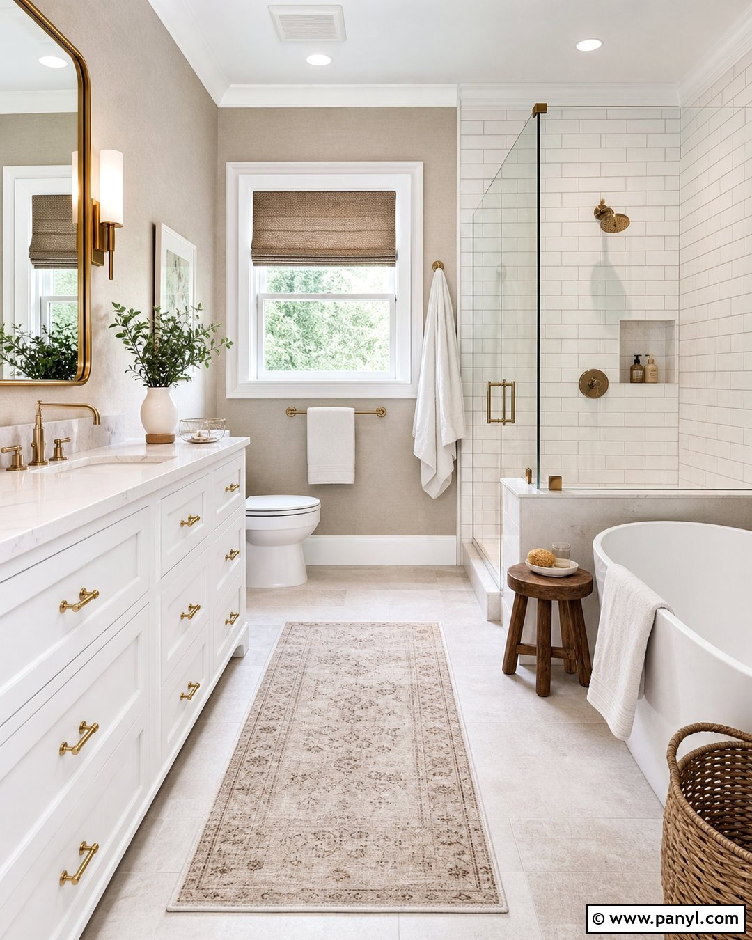 Natural Linen Bathroom With White Vanity - 25 Sherman Williams Natural Linen Walls