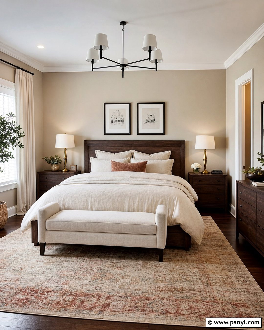 Natural Linen Bedroom With Dark Furniture - 25 Sherman Williams Natural Linen Walls
