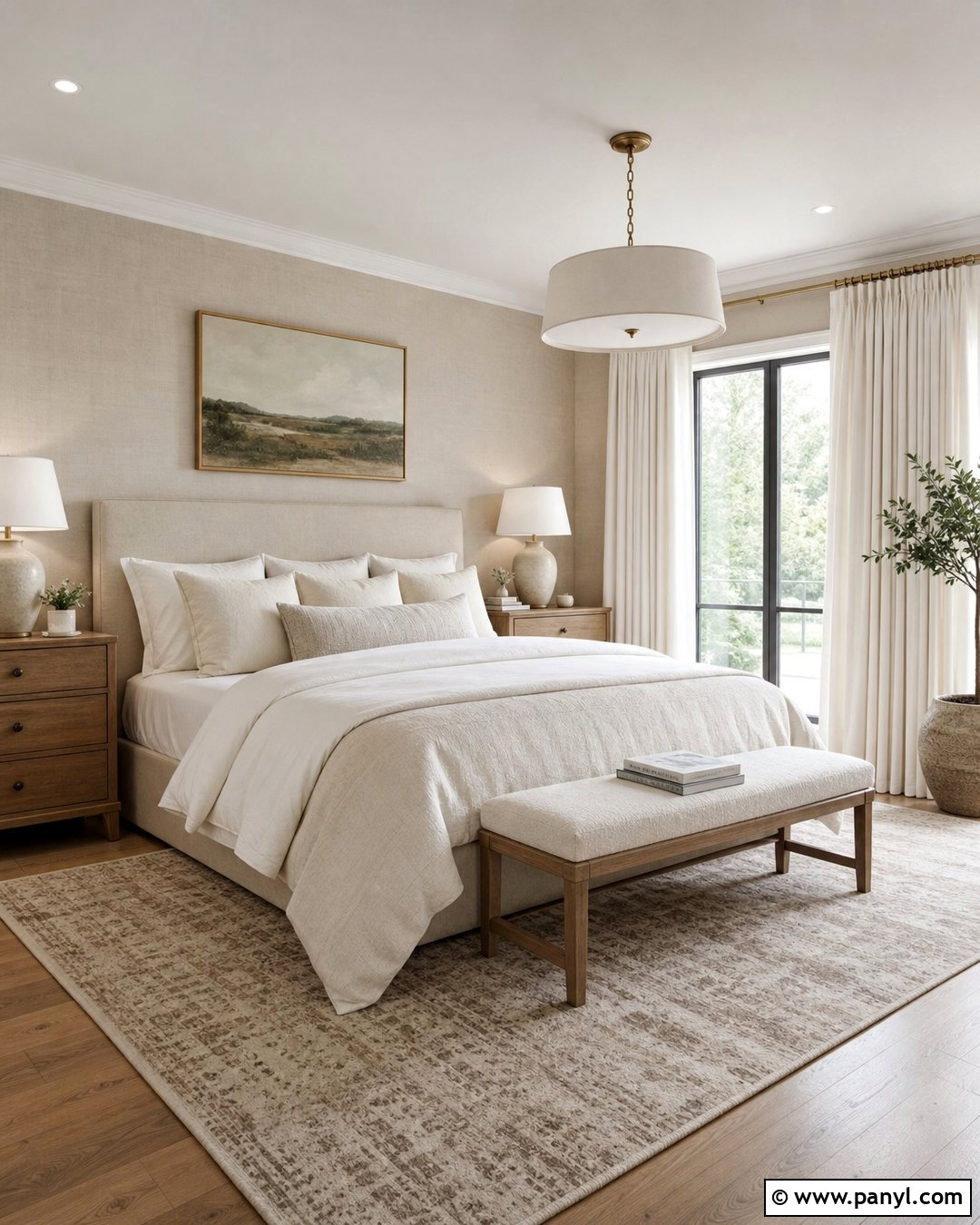 Natural Linen Bedroom With White Bedding - 25 Sherman Williams Natural Linen Walls